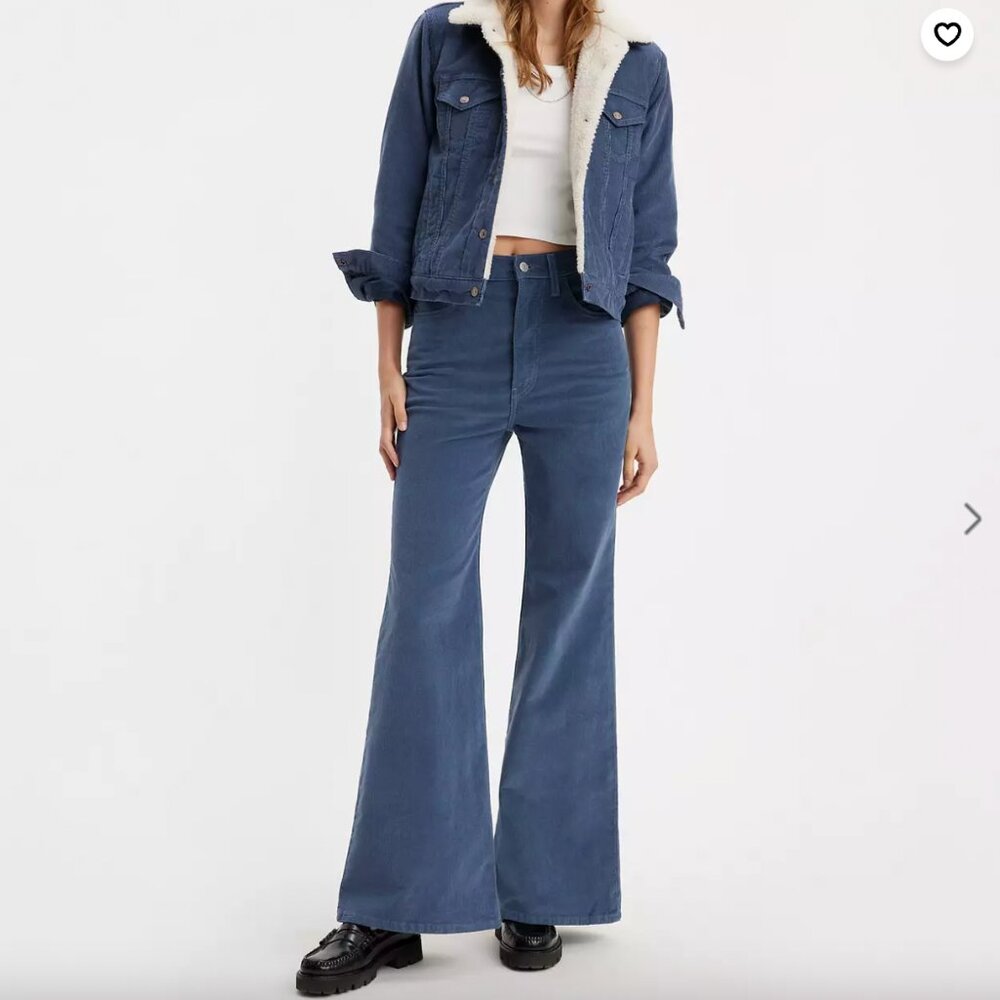 Levi Ribcage Bell Corduroy Pant's in Indigo Blue Retro Hippie